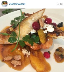 Cobia - turkish spiced, brown buttered oranges, capers, olives, raisins, almonds, feta, beignet